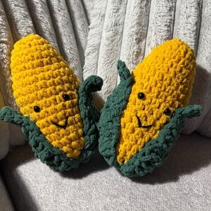 Crocheted corn plush toy